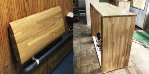 休憩室のカウンターと腰当ての作製。